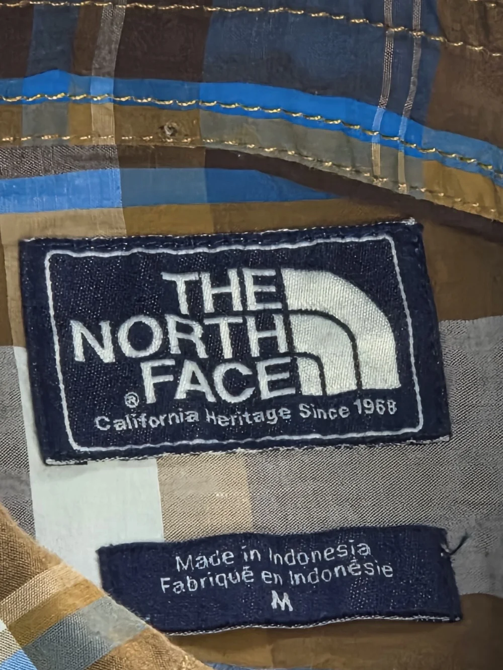 The North Face Shirt Mens Medium Brown Blue Plaid Long Sleeve Button Up Cotton